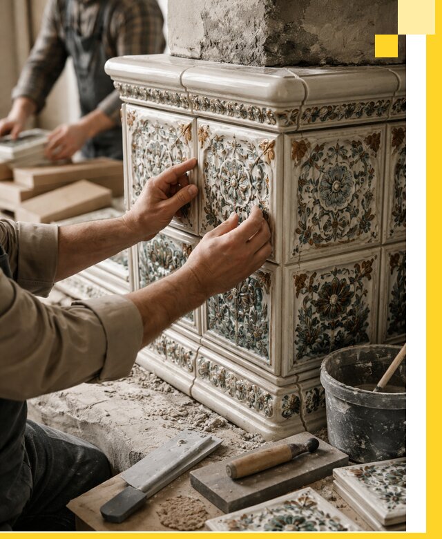 Изразцовые камины под ключ в Апшеронске: проект и монтаж