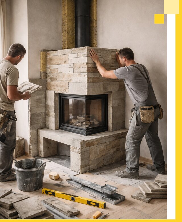 Угловые камины под ключ проект, монтаж и отделка в Апшеронске