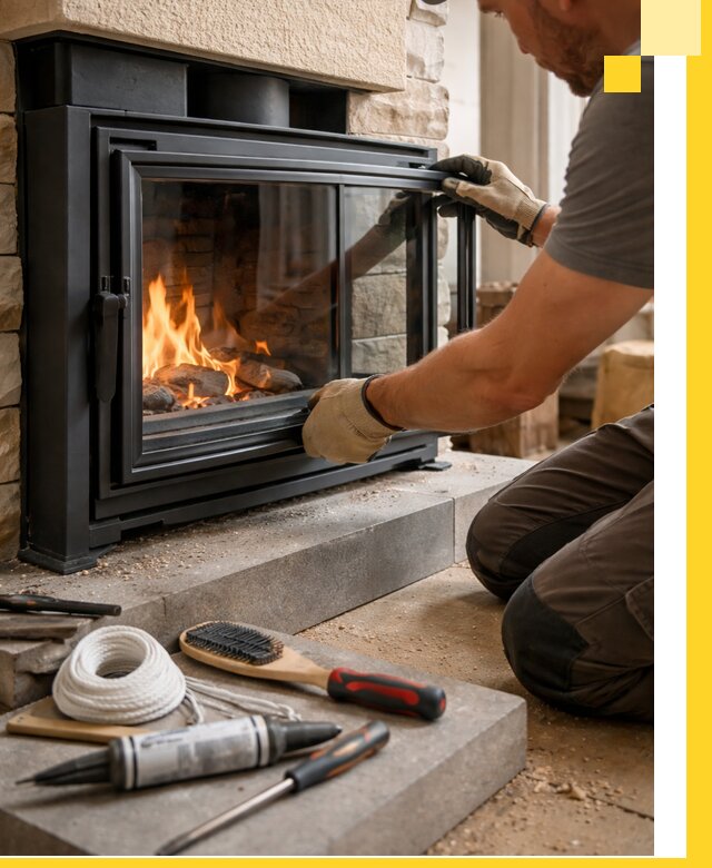 Производство, монтаж и доставка каминов со стеклом в Апшеронске