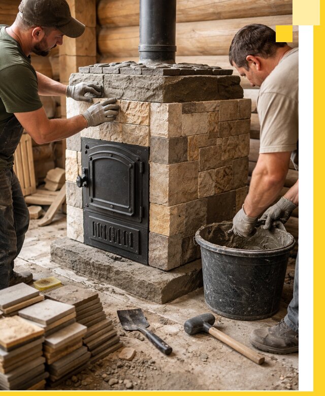 Облицовка банной печи под ключ в Апшеронске: камень и плитка