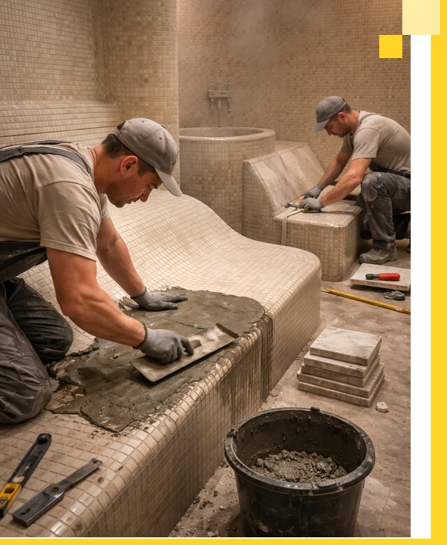 Лежаки для хамама под ключ в Апшеронске, проект и монтаж