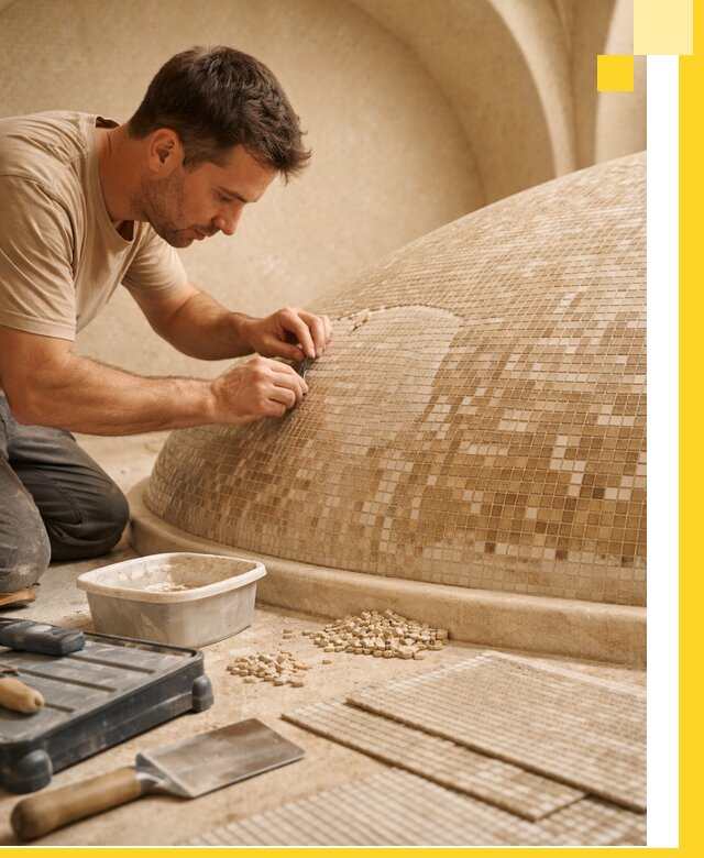 Профессиональная укладка мозаики для хамама под ключ в Апшеронске